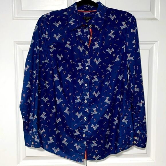 Talbots Scotty dog/candy cane button down shirt. Size Medium. - Picture 2 of 8
